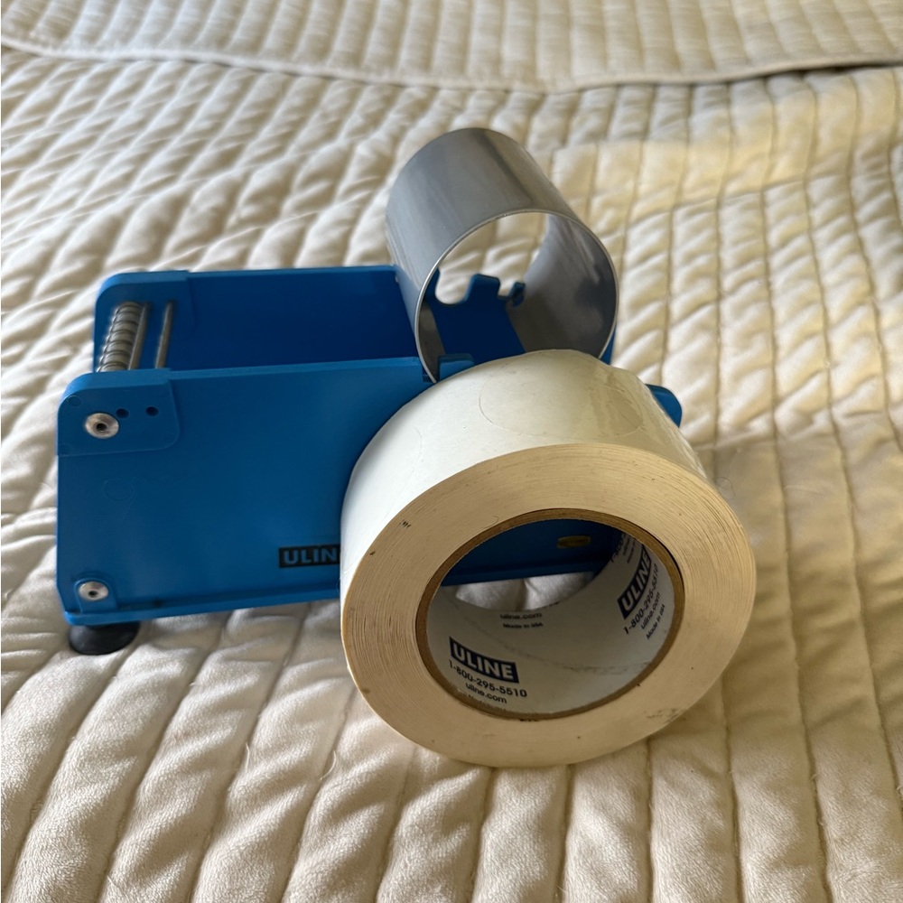 Uline Blue Tape Dispenser with Clear Circle Tape
